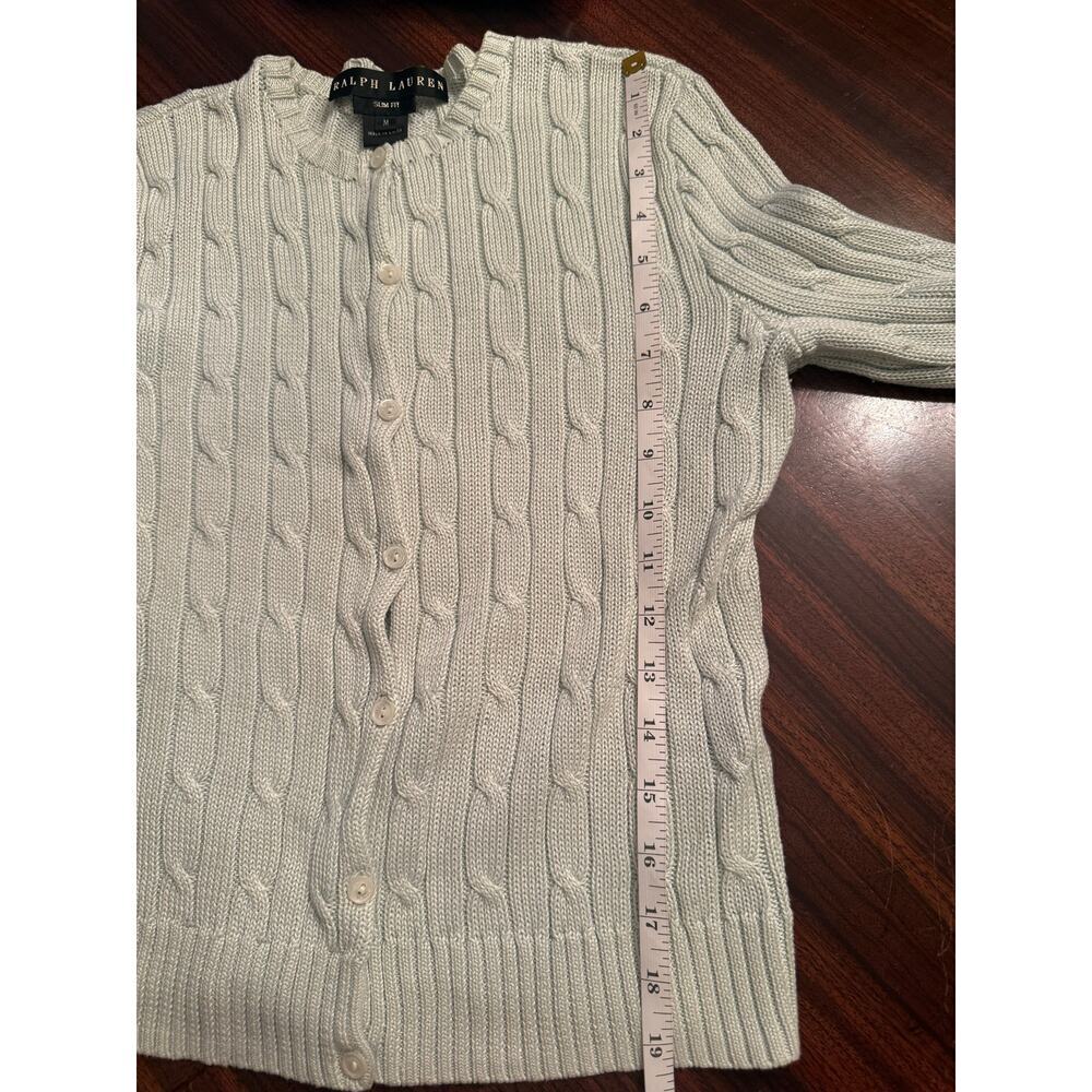 Ralph Lauren Black Label Light Green Cable-knit Slim Fit Cotton Cardigan Size M - Picture 6 of 7